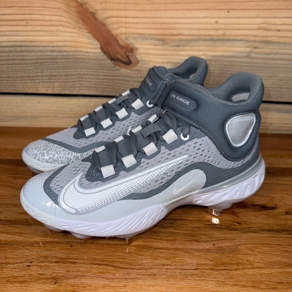 Nike Alpha Huarache Elite 4 Mid Baseball Cleats Gray DJ6520-012 Men's Size 7.5